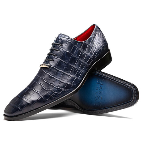 Bono // Alligator Skin Leather Oxford // Navy (8)