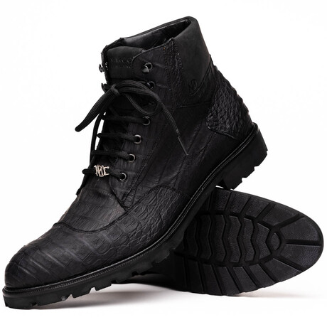 Leoni // Caiman Belly Skin Leather Boots // Oil Black (8)