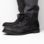 Leoni // Caiman Belly Skin Leather Boots // Oil Black (8)