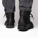 Leoni // Caiman Belly Skin Leather Boots // Oil Black (8)