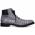 Leoni // Caiman Belly Skin Leather Boots // Oil Gray (8)