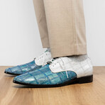 Pissa // Caiman Belly + Lizard Ring Skin Leather Derbys // Aqua + White (8)