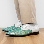 Pissa // Caiman Belly + Lizard Ring Skin Leather Derbys // Teal + White (11)