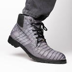 Leoni // Caiman Belly Skin Leather Boots // Oil Gray (8)