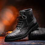 Leoni // Caiman Belly Skin Leather Boots // Oil Black (8)