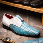 Pissa // Caiman Belly + Lizard Ring Skin Leather Derbys // Aqua + White (8)