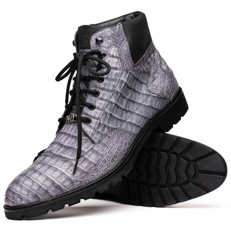Leoni // Caiman Belly Skin Leather Boots // Oil Gray (8)