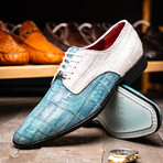 Pissa // Caiman Belly + Lizard Ring Skin Leather Derbys // Aqua + White (8)