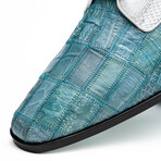 Pissa // Caiman Belly + Lizard Ring Skin Leather Derbys // Aqua + White (8)