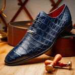 Bono // Alligator Skin Leather Oxford // Navy (8)