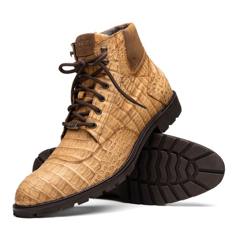 Leoni // Caiman Belly Skin Leather Boots // Oil Orix (8.5)