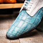 Pissa // Caiman Belly + Lizard Ring Skin Leather Derbys // Aqua + White (8)
