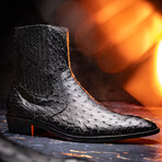 Giorgio // Ostrich Skin Leather Chelsea Boot // Black (8)