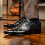 Bono // Alligator Skin Leather Oxford // Black (8)