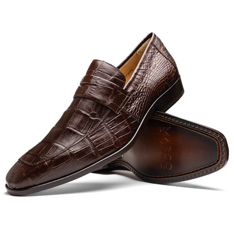 Matteo // Alligator Skin Leather Loafer // Brown (8)