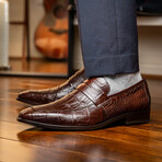 Matteo // Alligator Skin Leather Loafer // Brown (8)