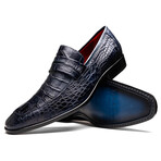 Matteo // Alligator Skin Leather Loafer // Navy (8)