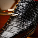 Bono // Alligator Skin Leather Oxford // Black (8)