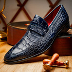 Matteo // Alligator Skin Leather Loafer // Navy (8)