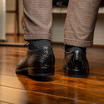 Bono // Alligator Skin Leather Oxford // Black (8)