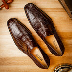 Matteo // Alligator Skin Leather Loafer // Brown (8)