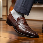 Matteo // Alligator Skin Leather Loafer // Brown (8)