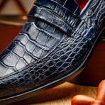 Matteo // Alligator Skin Leather Loafer // Navy (8)