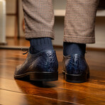 Bono // Alligator Skin Leather Oxford // Navy (8)