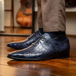 Bono // Alligator Skin Leather Oxford // Navy (8)