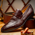 Matteo // Alligator Skin Leather Loafer // Brown (8)