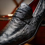 Salvatore // Ostrich Skin Leather Loafer // Black (8)
