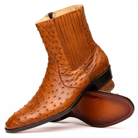 Giorgio // Ostrich Skin Leather Chelsea Boot // Brandy (8)