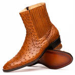 Giorgio // Ostrich Skin Leather Chelsea Boot // Brandy (8)