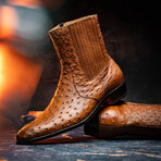 Giorgio // Ostrich Skin Leather Chelsea Boot // Brandy (8)