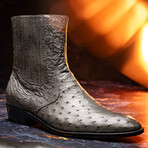 Giorgio // Ostrich Skin Leather Chelsea Boot // Serpentine Gray (8.5)
