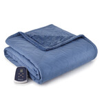 Micro Flannel® Reverse to Ultra Velvet® Heated Throw // Throw/ Twin Size // 84x62 (Indigo)