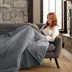 Micro Flannel® Reverse to Ultra Velvet® Heated Throw // Throw/ Twin Size // 84x62 (Indigo)