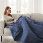 Micro Flannel® Reverse to Ultra Velvet® Heated Throw // Throw/ Twin Size // 84x62 (Indigo)
