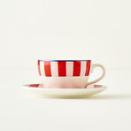 Line Porcelain Tea Cup Set // 2 Pieces (Red-Blue)
