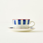 Line Porcelain Tea Cup Set // 2 Pieces (Red-Blue)