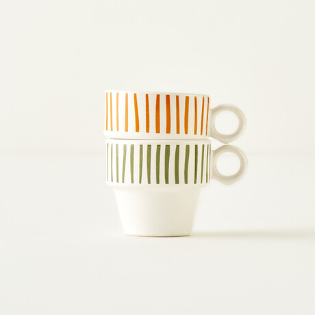 Stripe Ceramic Espresso Cup // Set of 2