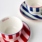 Line Porcelain Tea Cup Set // 2 Pieces (Red-Blue)