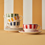 Line Porcelain Tea Cup Set // 2 Pieces (Red-Blue)
