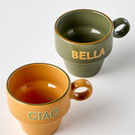 Line Ceramic Espresso Cup // Set of 2 (Orange/Brown)