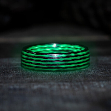 Digital Rain Matrix Carbon Fiber Ring // Green + Black (5.5)
