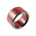 Fire Aurora Carbon Fiber Broad Ring // Red + Black (7.5)