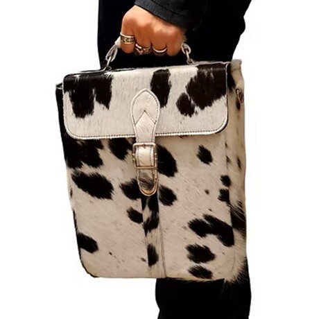 Anacleto Large Fur Double Wine Bottle Carrier (Spotty Black)