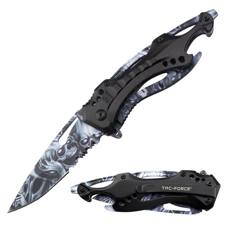 Spring Assisted Knife // TF-705DS // Skull (Grey)