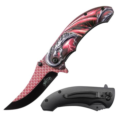 Spring Assisted Knife // MU-A201 // Red/Black Dragon