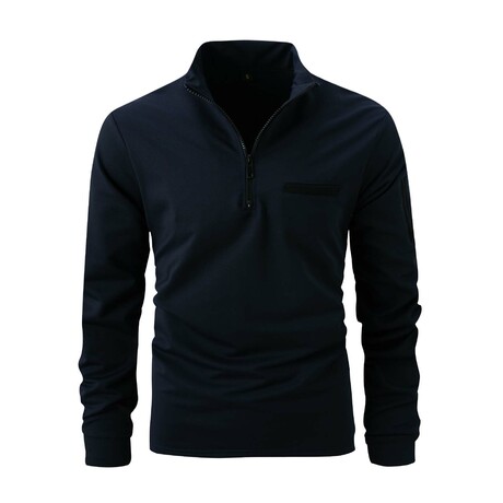 Quarter-Zip Long-Sleeve Pocket Detail Shirt // Navy (XS)